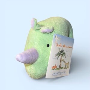 Carters John Lennon Rhino 7" Green Plush Baby Rattle Stuffed Toy Real Love W Tag